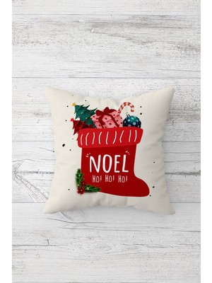 Pelangi Noel Temalı Yılbaşı Çift Tarafı Baskılı Gizli Fermuarlı Yastık Kılıfı Kırlent Koltuk Yastık Kılıfı