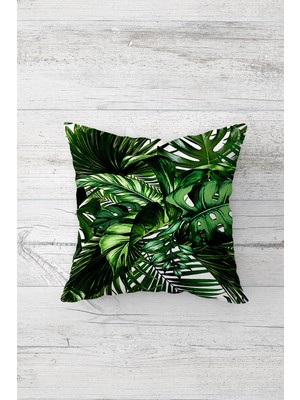 Pelangi Tropikal Yeşil Yaprak Desen Çift Taraflı Gizli Fermuarlı Yastık Kılıfı Kırlent Koltuk Yastık Kılıfı