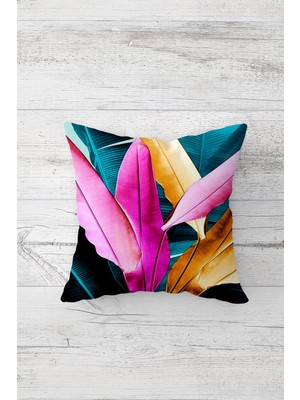 Pelangi Renkli Kauçuk Yapraklı Çift Taraflı Gizli Fermuarlı Yastık Kılıfı Kırlent Koltuk Yastık Kılıfı