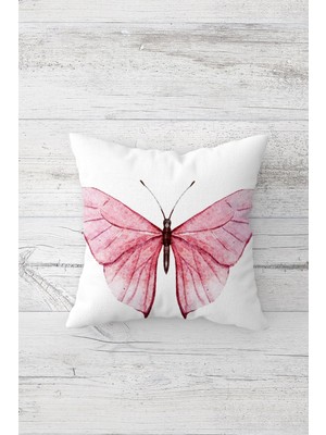 Pelangi Pembe Kelebekli Soft Çift Tarafı Baskılı Gizli Fermuarlı Yastık Kılıfı Kırlent Koltuk Yastık Kılıfı