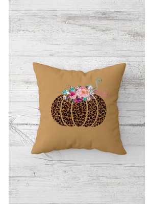 Pelangi Çiçekli Balkabağı Desenli Çift Tarafı Baskı Gizli Fermuar Yastık Kılıfı Kırlent Koltuk Yastık Kılıfı