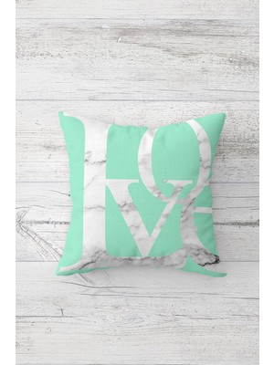 Pelangi Love Yazılı Mint Yeşil Çift Taraf Baskılı Gizli Fermuarlı Yastık Kılıfı Kırlent Koltuk Yastık Kılıfı