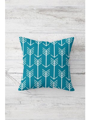 Pelangi Turkuaz Geometrik Desenli Çift Tarafı Baskılı Gizli Fermuarlı Yastık Kılıfı Kırlent Yastık Kılıfı