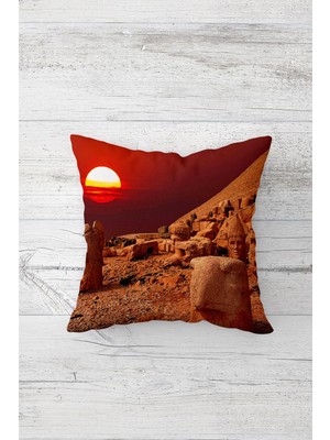 Pelangi Gün Batımı Nemrut Dağı Çift Tarafı Baskılı Gizli Fermuar Yastık Kılıfı Kırlent Koltuk Yastık Kılıfı