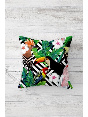 Pelangi Tropikal Desenli Çift Tarafı Baskılı Gizli Fermuarlı Yastık Kılıfı Kırlent Koltuk Yastık Kılıfı