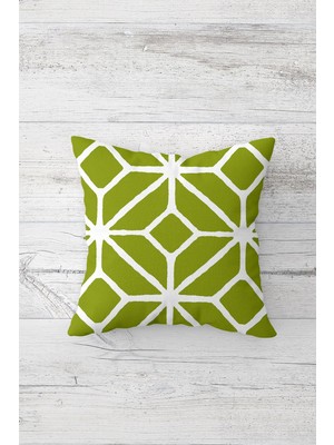 Pelangi Yeşil Geometrik Desen Çift Tarafı Baskılı Gizli Fermuarlı Yastık Kılıfı Kırlent Koltuk Yastık Kılıfı