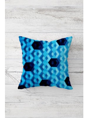 Pelangi Mavi Geometrik Desen Çift Tarafı Baskılı Gizli Fermuarlı Yastık Kılıfı Kırlent Koltuk Yastık Kılıfı