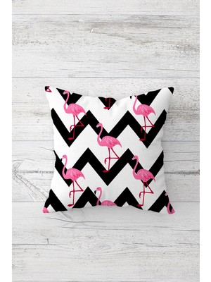 Pelangi Zigzag Flamingo Çift Tarafı Baskılı Gizli Fermuarlı Yastık Kılıfı Kırlent Koltuk Yastık Kılıfı