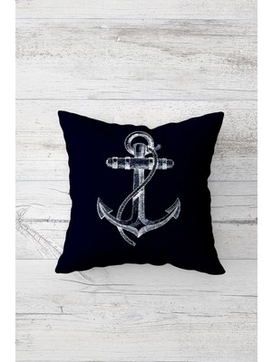 Pelangi Mavi Gemi Çapası Çift Tarafı Baskılı Gizli Fermuarlı Yastık Kılıfı Kırlent Koltuk Yastık Kılıfı