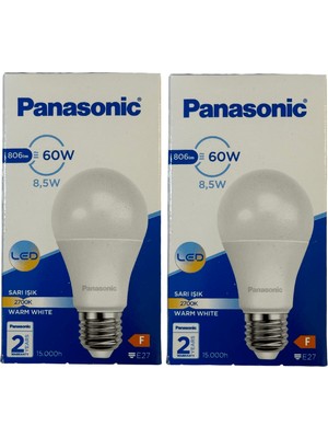 Panasonic 8,5W (60W) 2700K (Sarı Işık) E27 Duylu LED Ampul (2 Adet)