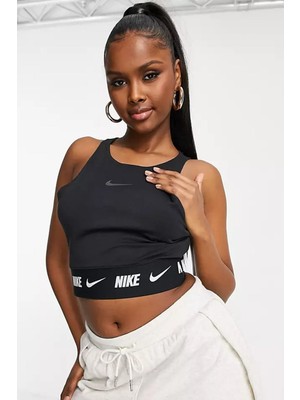 Nike Sportswear Logolu Bantlı Crop Top Siyah Kısa Atlet