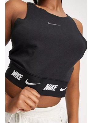 Nike Sportswear Logolu Bantlı Crop Top Siyah Kısa Atlet