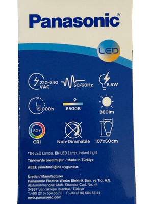 Panasonic 8,5W (60W) 6500K (Beyaz Işık) E27 Duylu LED Ampul