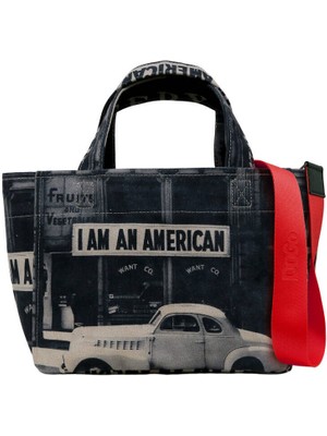 Dogo Kadın Vegan Siyah Medium Tote Bag -  I Am An American Tasarım