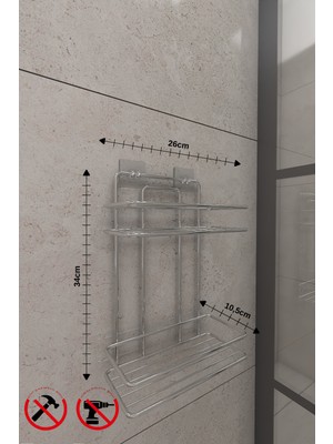 Alper Banyo TŞ02 2 Katlı Krom Banyo Düz Şampuanlık Banyo Duş Askısı