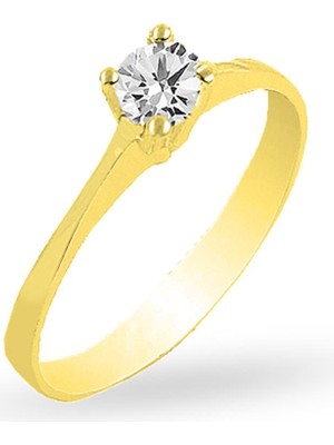 Söğütlü Silver Gümüş Altın Yaldızlı Zirkon Taşlı Tektaş Yüzük 925 Ayar Gümüş Rose Renk