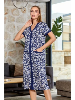Cossy By Aqua 24676 Kadın Büyük Beden Kısa Kollu Ev Elbisesi-Lacivert