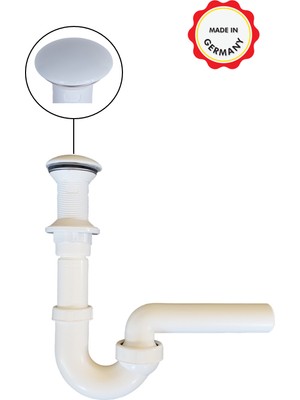 Dallmer Koku Önleyici Lavabo Sifonu 100/0, 1 1/4'', DN40, Beyaz Seramik Pop-Up Süzgeçli, Koku Yapmaz, Kolay Uygulanır, Her Yöne Dönebilen Mafsallı 40'lık Çıkış Borulu
