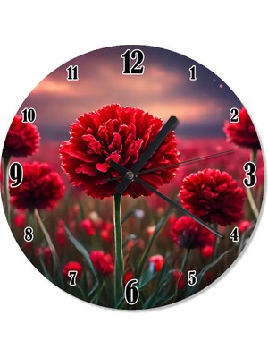 Karizma Tablo Kırmızı Karanfiller Dekoratif Duvar Saati
