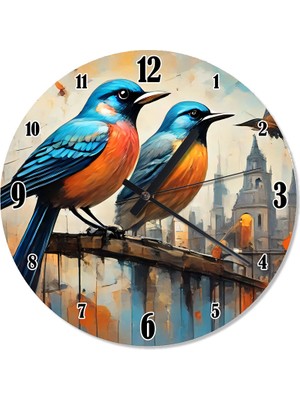 Karizma Tablo Mavi Kuşlar Analog Duvar Saati