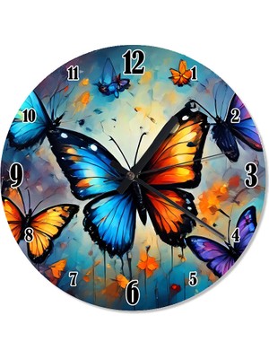 Tablomega Sarı Mavi Kelebekler  Dekoratif Duvar Saati