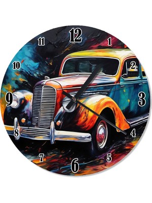 Tablomega Renkli Klasik Araba Dekoratif Duvar Saati