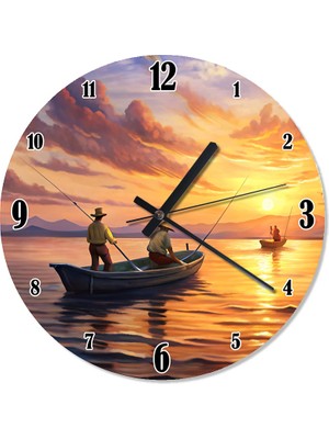 Karizma Tablo Teknede Balık Tutanlar Baskılı Duvar Saati