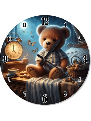 Tablomega Uykusu Gelen Oyuncak Ayı Desenli Duvar Saati