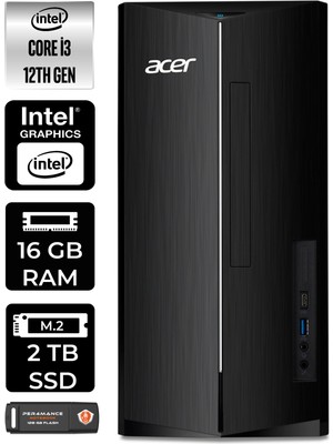 Acer Aspire TC1760 Intel Core I3 12100 16GB 2tb SSD W11H DT.BHUEM.004 Masaüstü Bilgisayar & Per4 USB Bellek DTBHUEM004P364