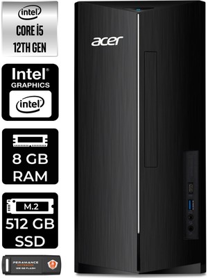 Acer Aspire TC1760 Intel Core I5 12400 8gb 512GB SSD W11P DT.BHUEM.005 Masaüstü Bilgisayar & Per4 USB Bellek DTBHUEM005P402