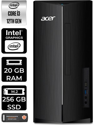 Acer Aspire TC1760 Intel Core I3 12100 20GB 256GB SSD W11H DT.BHUEM.004 Masaüstü Bilgisayar & Per4 USB Bellek DTBHUEM004P366