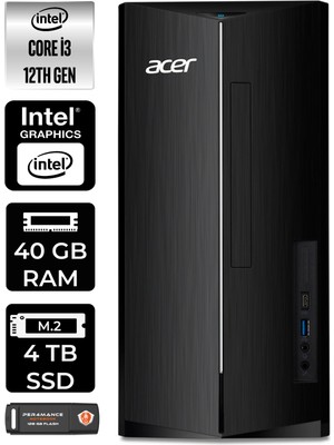 Acer Aspire TC1760 Intel Core I3 12100 40GB 4tb SSD W11H DT.BHUEM.004 Masaüstü Bilgisayar & Per4 USB Bellek DTBHUEM004P390