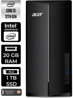 Acer Aspire TC1760 Intel Core I3 12100 20GB 1tb SSD W11H DT.BHUEM.004 Masaüstü Bilgisayar & Per4 USB Bellek DTBHUEM004P368