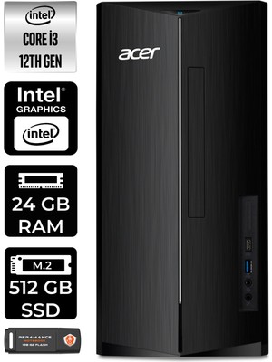 Acer Aspire TC1760 Intel Core I3 12100 24GB 512GB SSD Fdos DT.BHUEM.004 Masaüstü Bilgisayar & Per4 USB Bellek DTBHUEM004P322