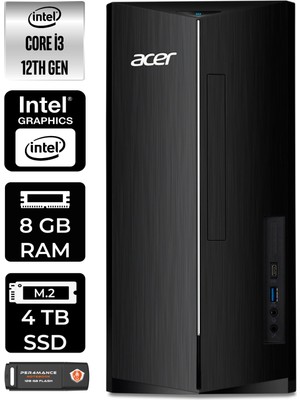 Acer Aspire TC1760 Intel Core I3 12100 8gb 4tb SSD W11P DT.BHUEM.004 Masaüstü Bilgisayar & Per4 USB Bellek DTBHUEM004P405