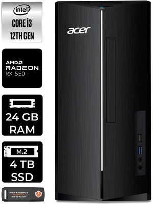 Acer Aspire TC1760 Intel Core I3 12100 24GB 4tb SSD RX550/4GB W11H DT.BHUEM.004 Masaüstü Bilgisayar & Per4 USB Bellek DTBHUEM004P375