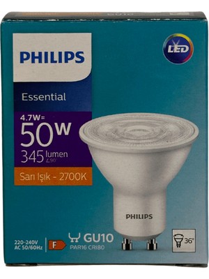 Philips 4,7W (50W) 2700K (Sarı Işık) GU10 Duylu PAR16 LED Spot