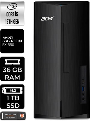 Acer Aspire TC1760 Intel Core I5 12400 36GB 1tb SSD RX550/4GB Fdos DT.BHUEM.005 Masaüstü Bilgisayar & Per4 USB Bellek DTBHUEM005P333