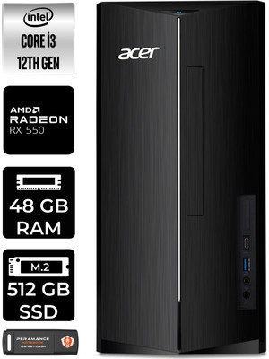 Acer Aspire TC1760 Intel Core I3 12100 48GB 512GB SSD RX550/4GB W11P DT.BHUEM.004 Masaüstü Bilgisayar & Per4 USB Bellek DTBHUEM004P442