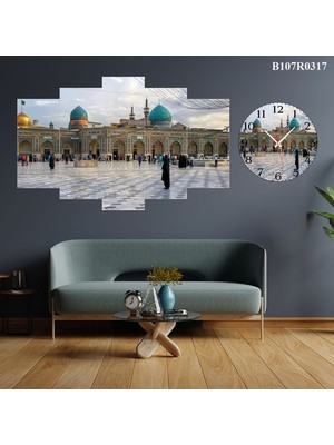 A2ZTR 5 Parçalı Dekoratif Ahşap Duvar Tablosu ve Saati 60X124 cm