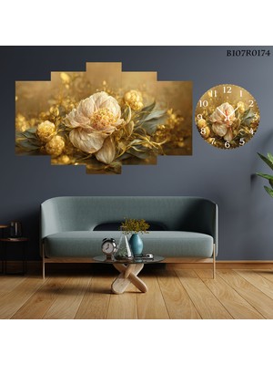 A2ZTR 5 Parçalı Dekoratif Ahşap Duvar Tablosu ve Saati 60X124 cm