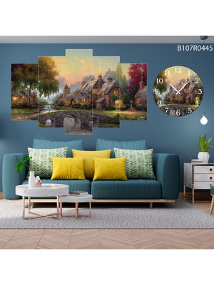 A2ZTR 5 Parçalı Dekoratif Ahşap Duvar Tablosu ve Saati 60X124 cm