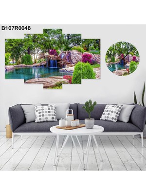 A2ZTR 5 Parçalı Dekoratif Ahşap Duvar Tablosu ve Saati 60X124 cm