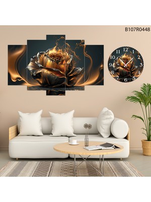 A2ZTR 5 Parçalı Dekoratif Ahşap Duvar Tablosu ve Saati 60X124 cm