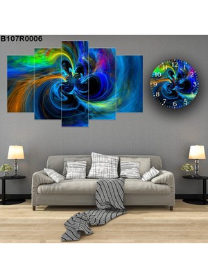 A2ZTR 5 Parçalı Dekoratif Ahşap Duvar Tablosu ve Saati 60X124 cm