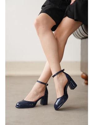 Moda Adam Kadın Penida Platform Topuklu Ayakkabı - Lacivert-Rugan