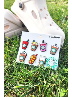 Bear & Pear Starbaks Jibbitz 8 Adet Terlik Süsü Crocs Aksesuar Kahve Bardağı