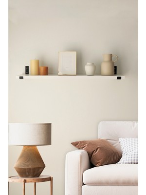 Mebu Home 90X20 Cm, Tekli  Beyaz Uçan Raf, Bohem Duvar Rafı,25 mm Kalınlığında Suntalam Raf , L Demirli