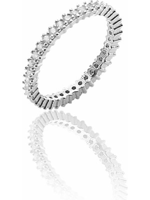Söğütlü Silver Gümüş Tek Sıra Zirkon Taşlı Tamtur Yüzük 925 Ayar Rodyumlu Gümüş