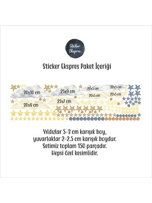 Sticker Ekspres Ayıcıklı Uçan Balonların Bulut Yıldız ve Yuvarlakları Çocuk Odası Duvar Sticker Seti